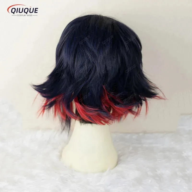 أنيمي قتل لا قتل ماتوي ريوكو قصيرة الأزرق والأحمر مقاومة للحرارة الشعر تأثيري حلي شعر مستعار + غطاء شعر مستعار مجاني