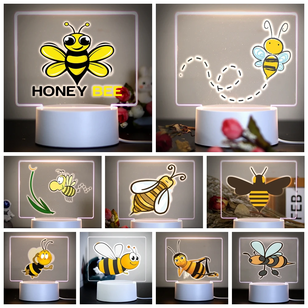 Bees USB 분위기 테이블 램프, RGB 주변 조명, 16 가지 색상 변경, 침실 축제 홈 침대 옆, 게임 룸 장식