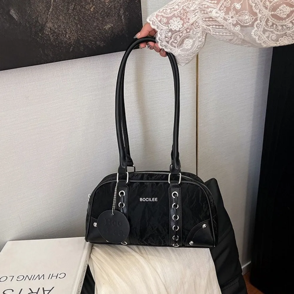 

Casual Underarm Bowling Bag Large Capacity PU Leather Boston Pillow Bag Korean Style College Style Woman Shoulder Bag Lady