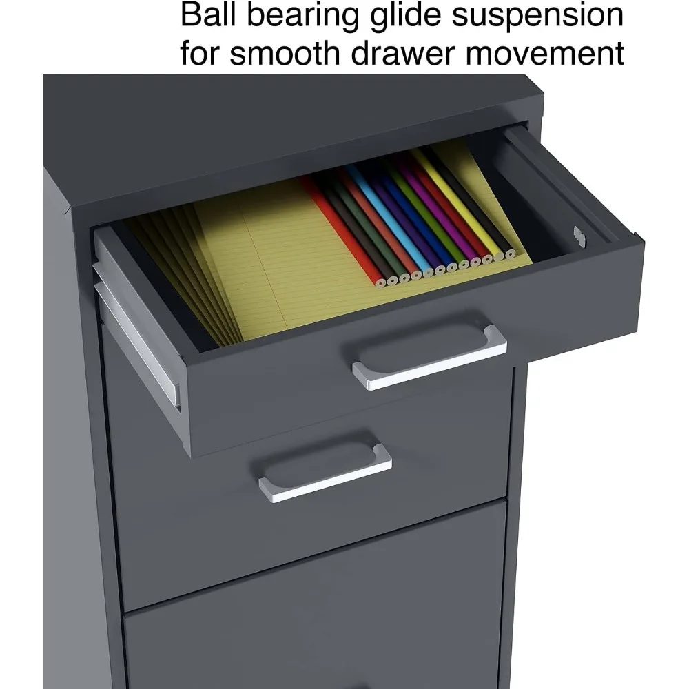 Vertical 3-Drawer File Cabinet, Letter Size, Lockable, Mobile, 18.9 Deep x 14.3 Wide x 26.8 High, Charcoal for Secure Document S