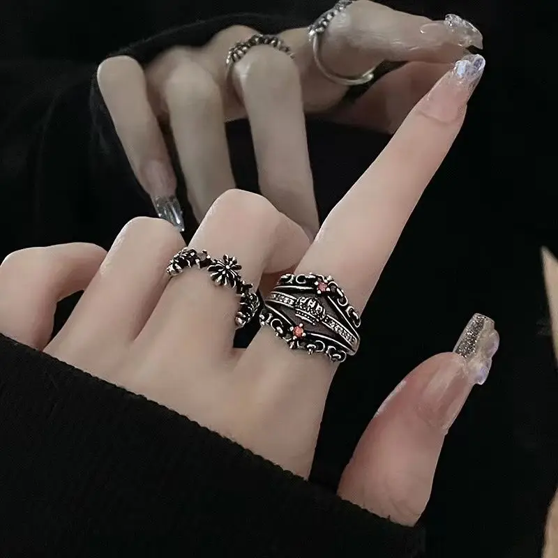 European and American retro men and women's iris ring with punk style adjustable opening for hip-hop high-end couples