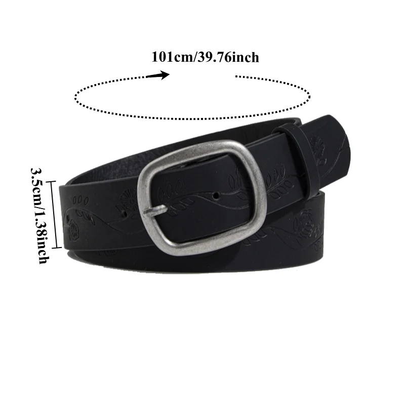 New Vintage-Style Distressed Embossed Antique Silver Oval Belt Chinese-Inspired Niche Simple and Versatile Women’s Leather Belt