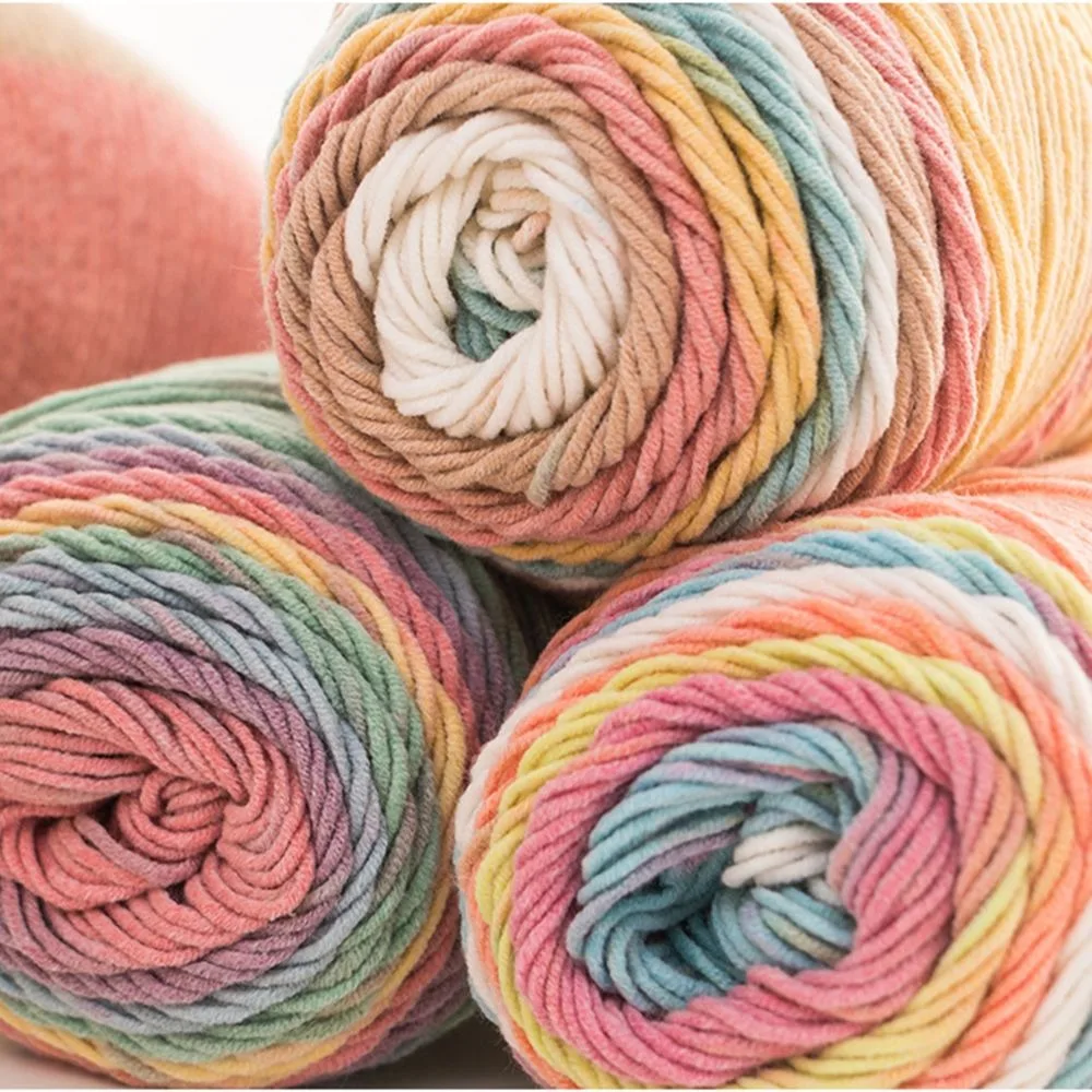 

100Grams Soft Rainbow Color Cotton Fibres Wool Yarn Hand-woven Thick Warm Scarf Sweater Sofa Cushion DIY Clothing Accessories