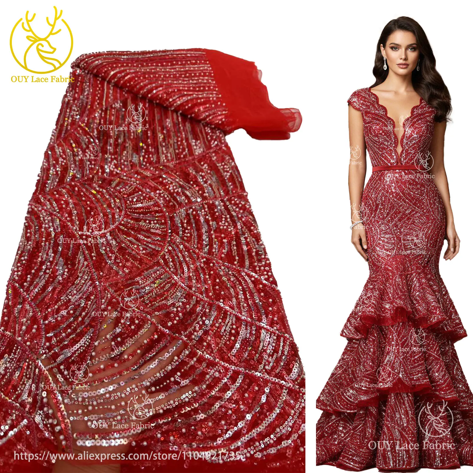 

Красивая африканская кружевная ткань для жениха с бисером, 2024, французская нигерийская кружевная ткань с блестками для шитья вечерних платьев, свадебных платьев