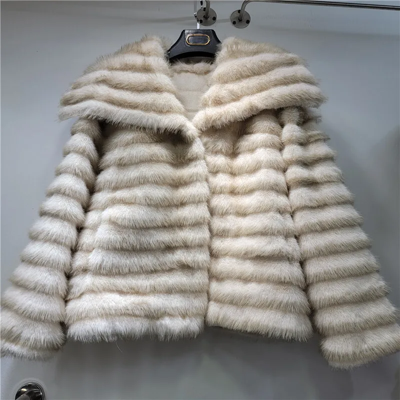 HKSH 2025 معطف نسائي شتوي جديد من الفرو الصناعي طية صدر كبيرة متعددة الاستخدامات موضة فاخرة اجتماعية عالية الشارع سترات قصيرة دافئة HK14820