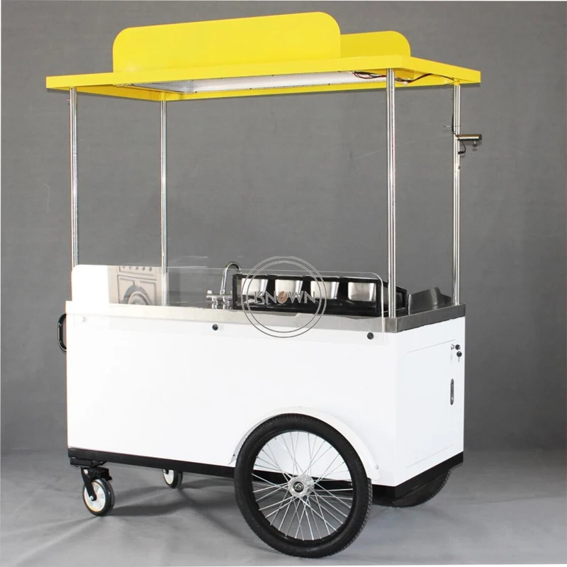 Hand Push Hot Dot Cart Mobile Snack Vending Tricycle Outdoor Cargo Bike with 4 Wheel
