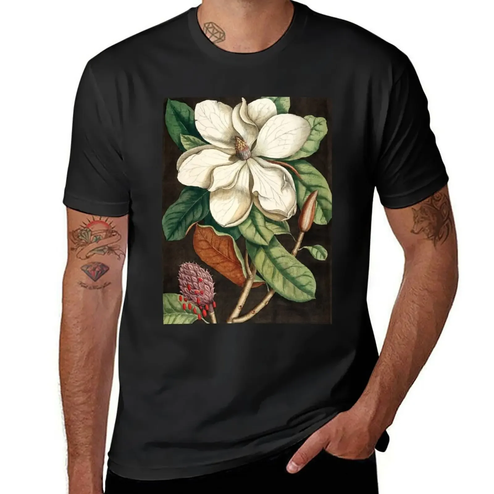 Magnolia Flower Vintage Botanical Illustration, Cute Bull Bay Aesthetic Old Style Floral Aesthetic, Retro Blossom Garden T-Shirt