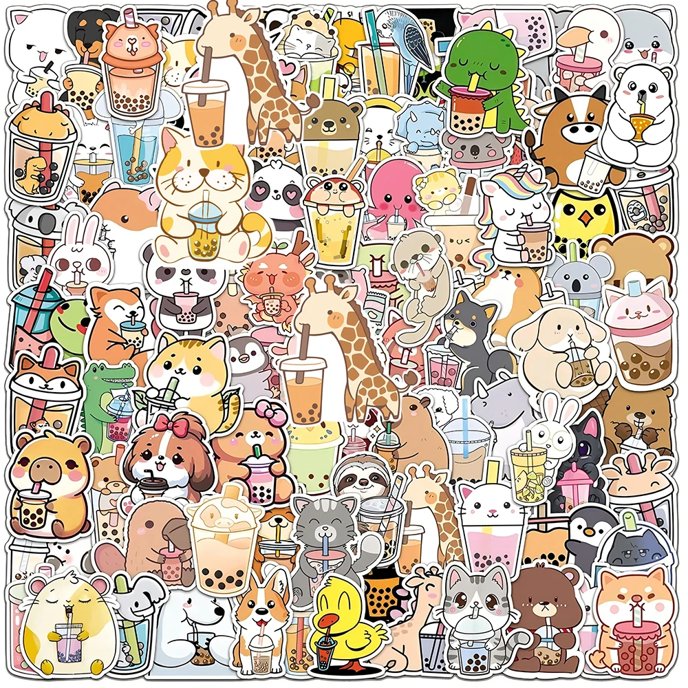 10/30/50/100 Uds. Pegatinas de grafiti de té de la leche para mascotas, calcomanías de té de burbujas de Boba de animales de dibujos animados para maleta, guitarra, portátil, pegatina bonita de juguete