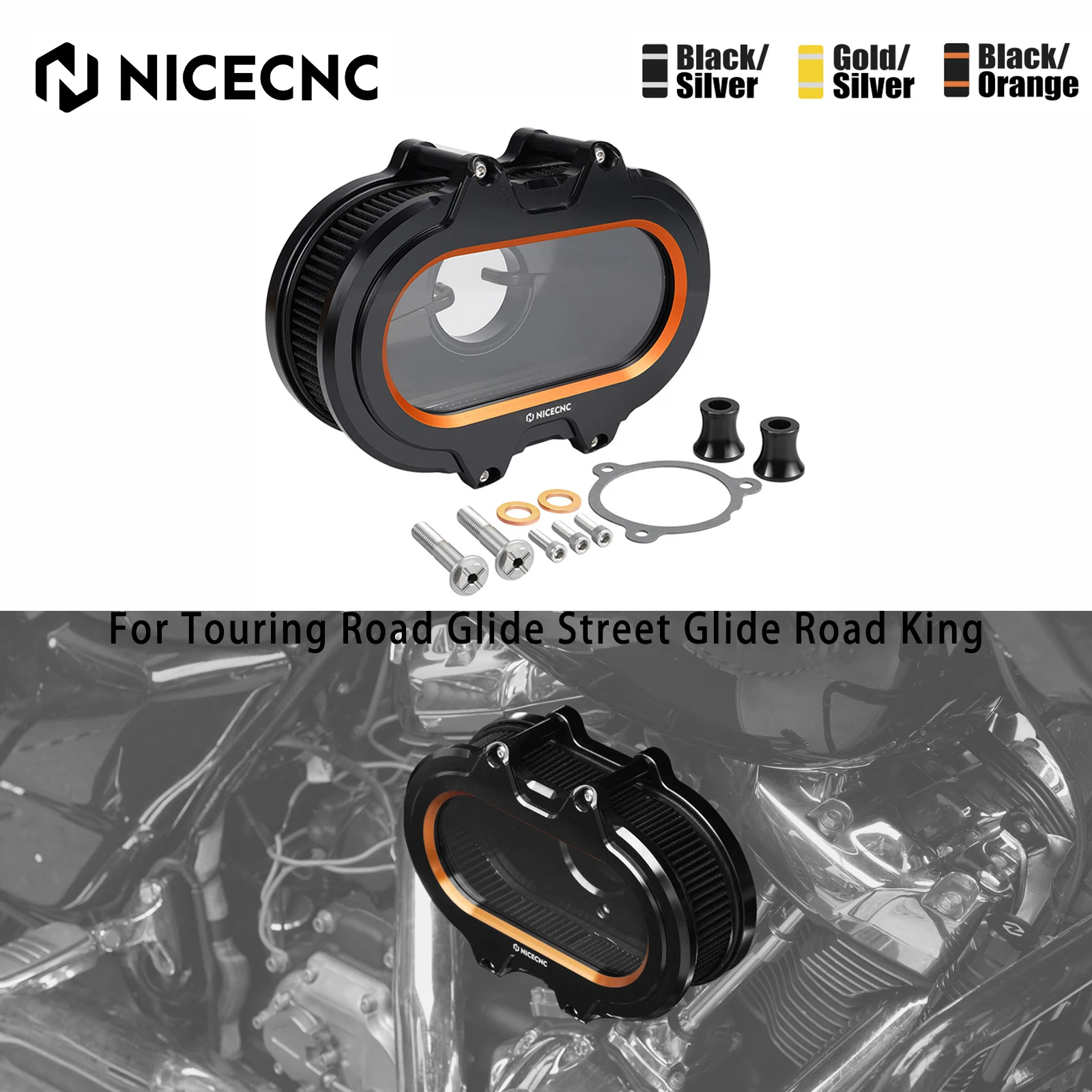 

For Harley Street Glide FLHX/Special Road Glide/Road King Special Clear Air Cleaner Kit For Tri Glide Ultra FLHTCUTG Ultra Limit