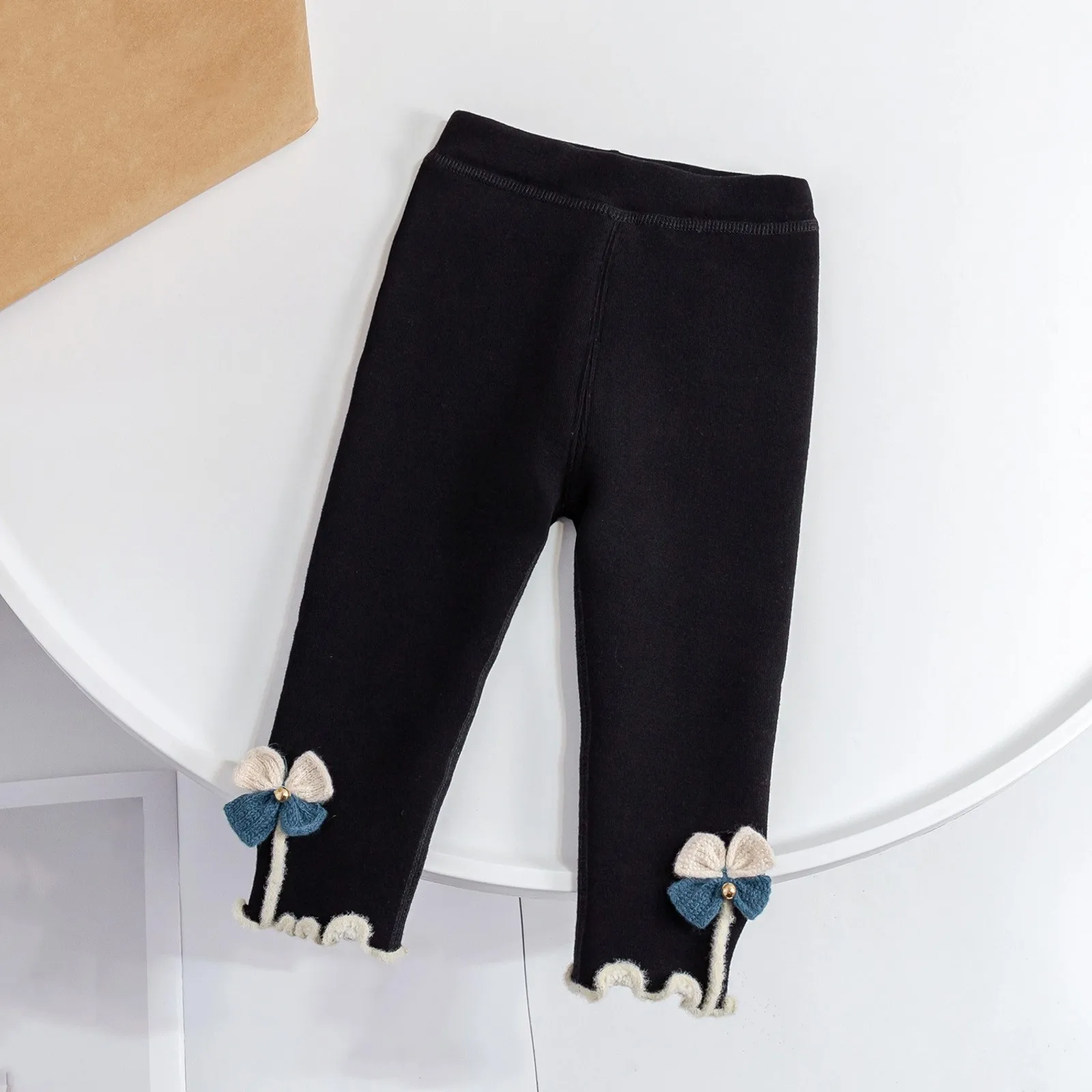 

Infant Girl Leggings Autumn Winter Thicken Plus Velvet Baby Pant Tights Elastic Waist Flower Warm Kids Flower Decorate Trousers