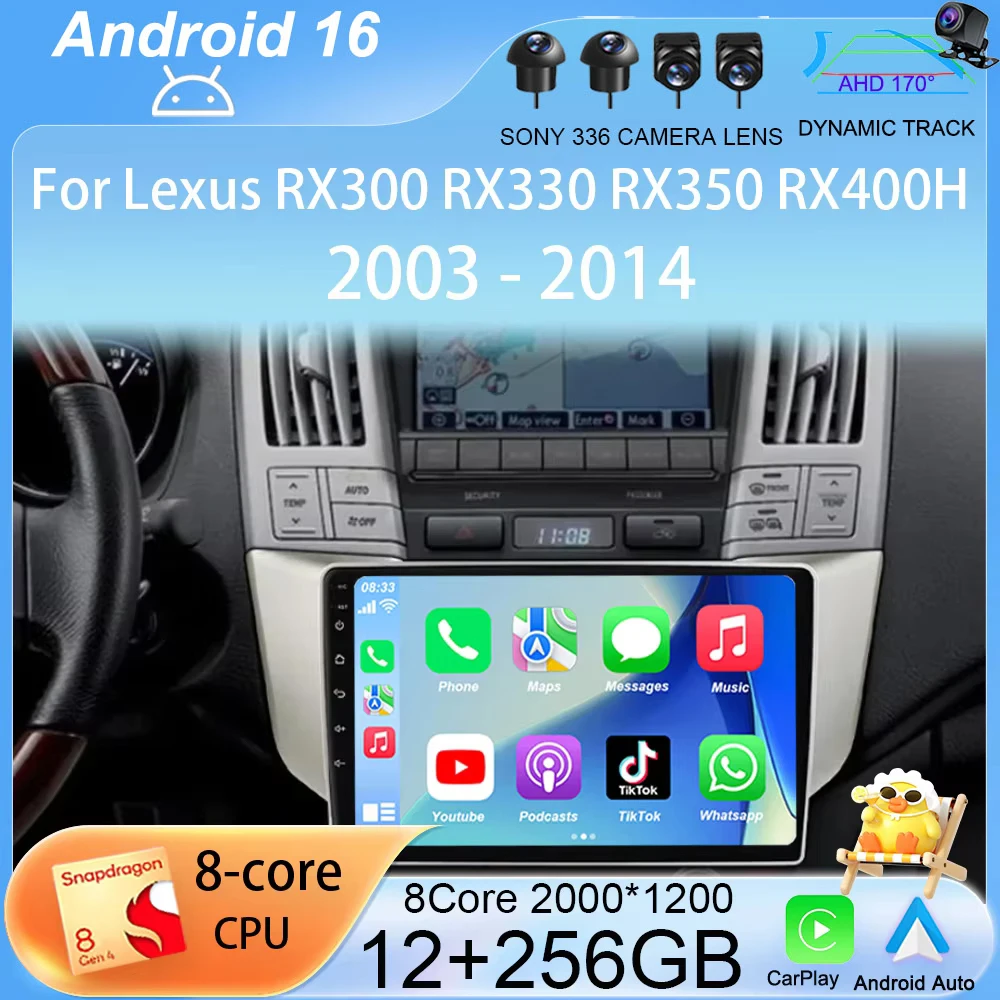 

Автомагнитола Android 16 с CarPlay для Lexus RX300 RX330 RX350 RX400H 2003-2014, мультимедийный видеоплеер, GPS-навигация, стереосистема с DSP