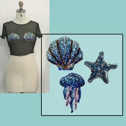 Cartoon Underwater World Jellyfish Starfish Shell Sequin Embroider Sequins Cloth Stickers DIY Hot Melt Glue T-Shirt Sweatshirt Bag Embroider Decorative Stickers