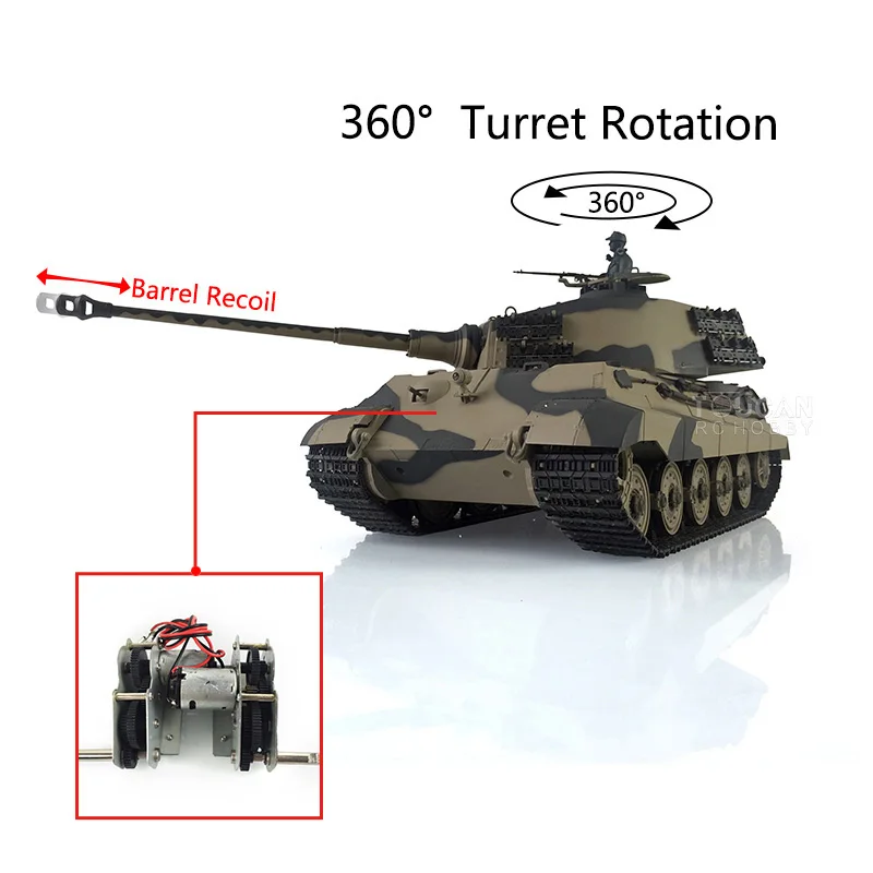 Henglong 1/16 7.0 King Tiger RC Tank 3888A 360 Steel Gearbox Barrel Recoil BBs Shoot Simulation Lights Sound TH19737-SMT7