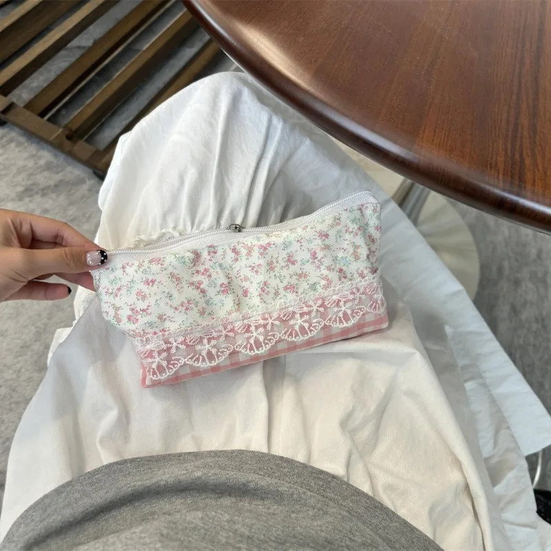 

Розовый клетчатый милый дизайн, мини-квадратный пенал, большая вместительная оригинальная сумка-органайзер для канцелярских принадлежностей, портативная сумка-держатель для кистей для макияжа