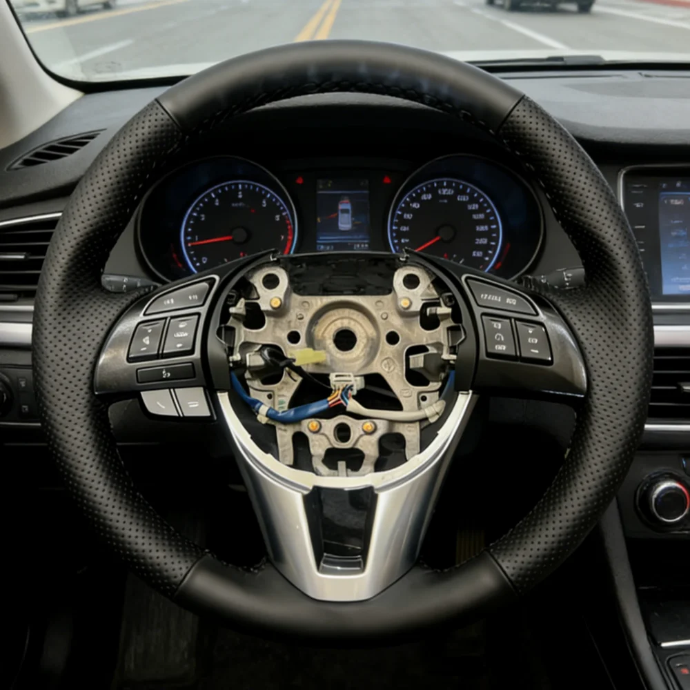 Cubierta trenzada para volante de coche, color negro personalizado, para Mazda 3 Axela Mazda 6 Atenza Mazda 2 CX-3 CX3 CX-5 CX5, cuero de microfibra