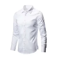 Chemise élastique à manches longues pour hommes, Anti-rides, sans repassage, confort d'affaires, mode, respirante, Slim, nouvelle collection printemps et automne 3