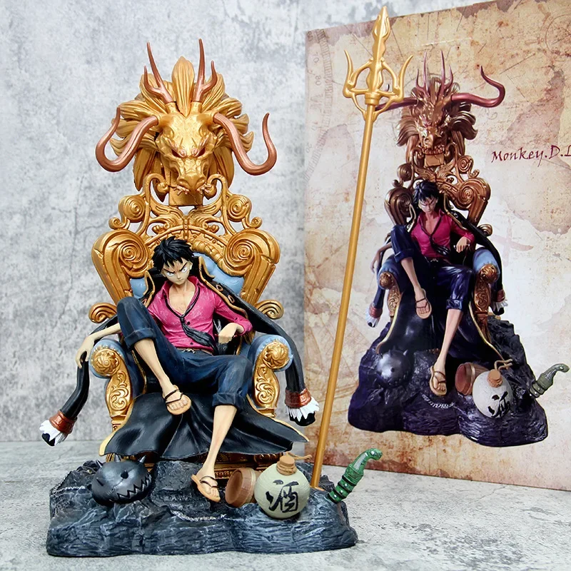 34cm One Piece Anime Figure Gk Throne Luffy Four Emperors Emperor'S Chair Statue Model Desktop Decoration Doll Children Toy Gift