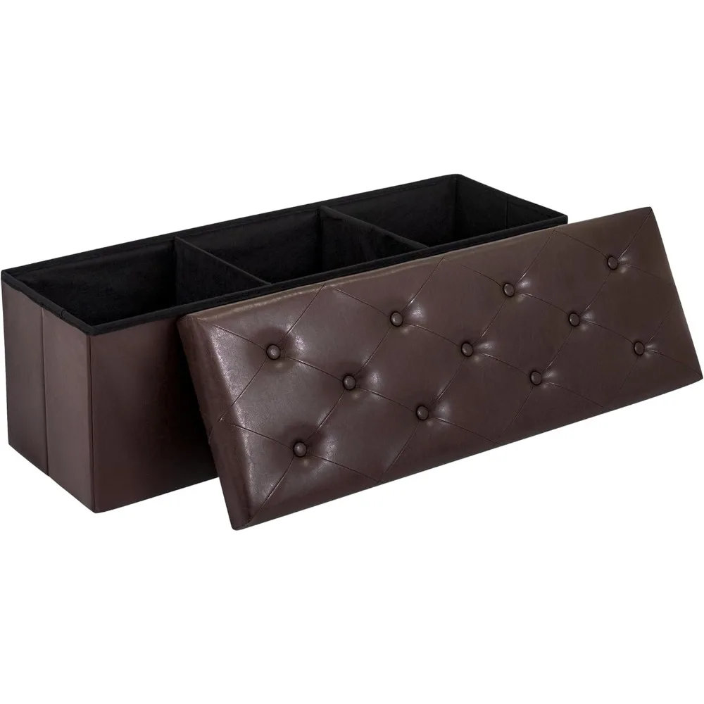 

Storage Ottoman Bench, 43 Inches Folding Ottoman with 2 Dividers, PU Leather Foot Rest, End of Bed Bench, Storage Chest for Liv