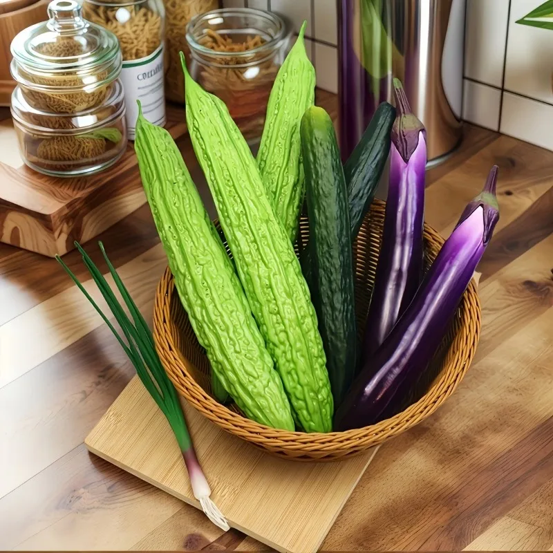 Réplicas de Verduras Artificiales Realistas para Exhibición, Adornos Suaves y Seguros de Berenjena y Pepino