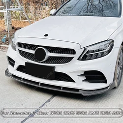 Car Front Bumper Lip Diffuser Spoiler For Mercedes Benz C Class W205 C205 S205 2019-2021 AMG LCI Gloss Black Body Kits Tuning