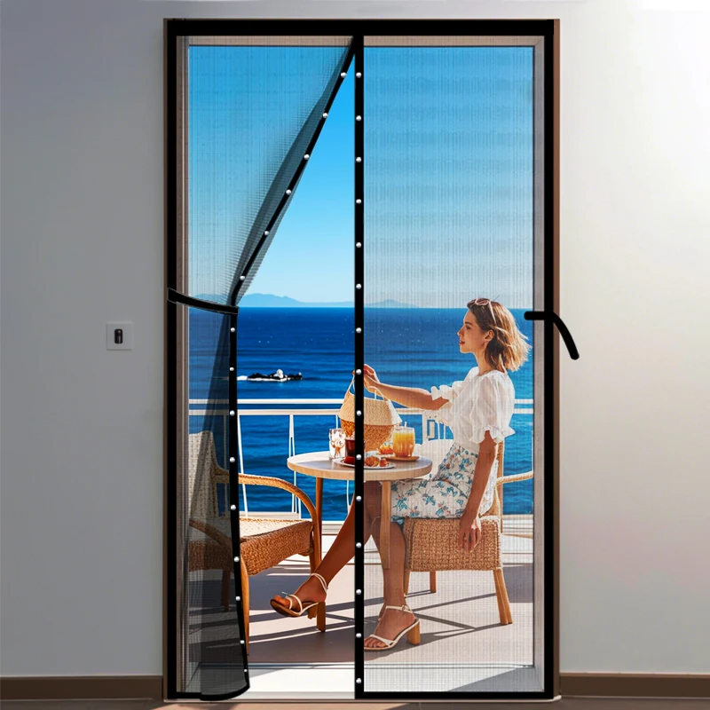 Mosquitera magnética para puerta, tamaño personalizado, malla antiinsectos negra  verano, cortina  cierre automático aplicab