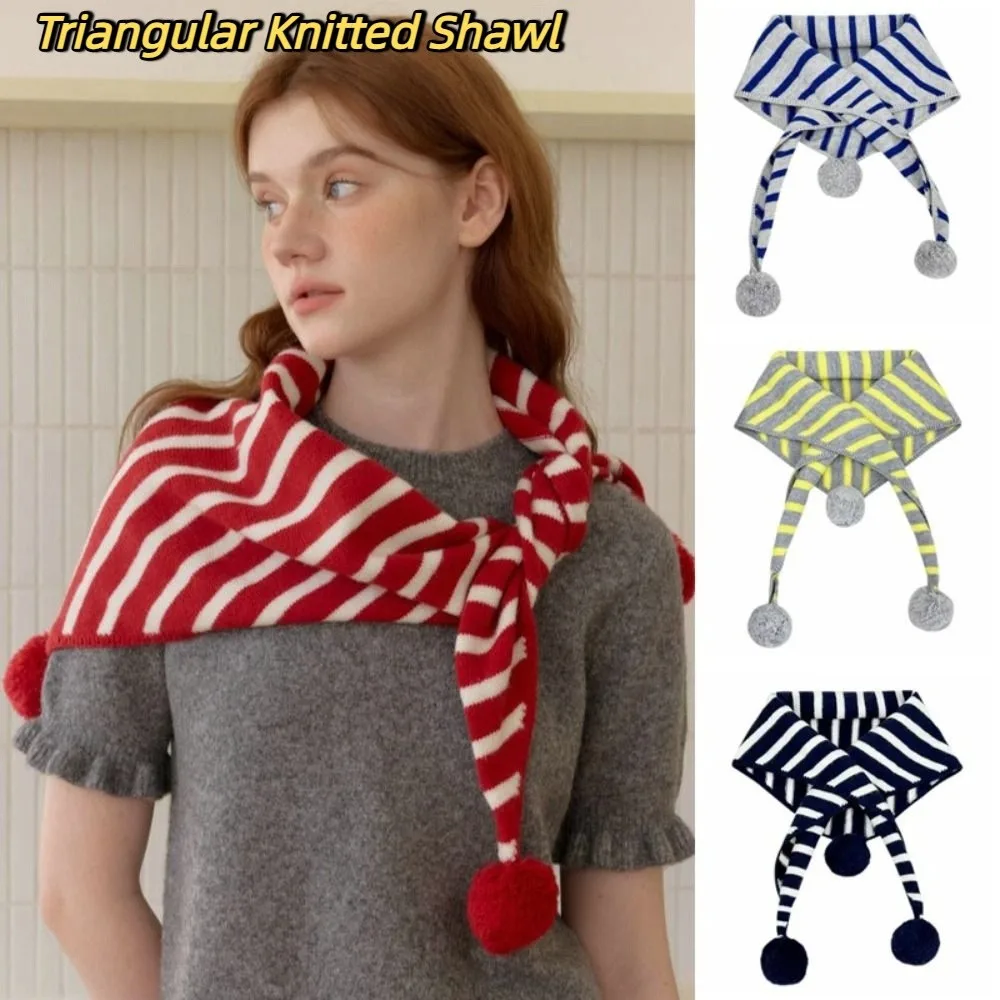 

Simple Plaid Triangular Knitted Shawl Long Thicken Stripe Scarf Korean Style Warm Winter Cashmere Scarves Girl