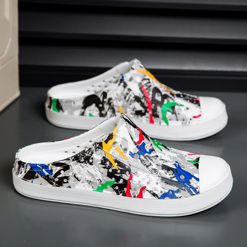 

Half Drag Hole Shoes Men's Summer Non-slip Beach One Pedal Lazy Sandals Casual Wear Couple Cool Slippers