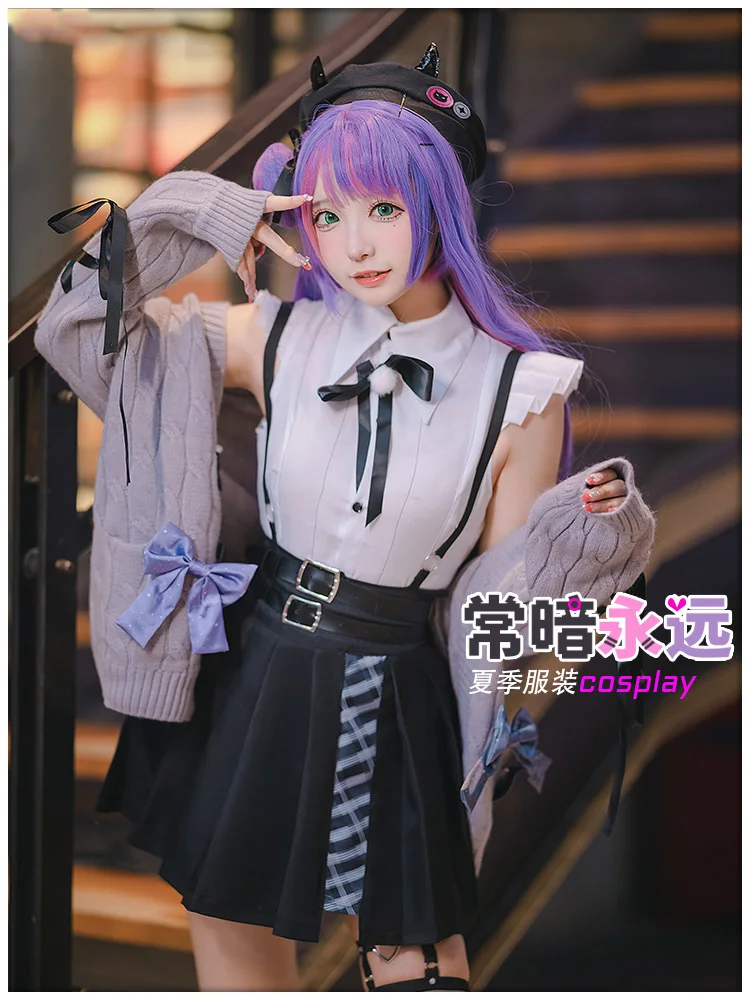 Vtuber Tokoyami Towa Cosplay Costumes School Uniforms Women Party Suit Top Coat Skirt Halloween Outfits Custom Made