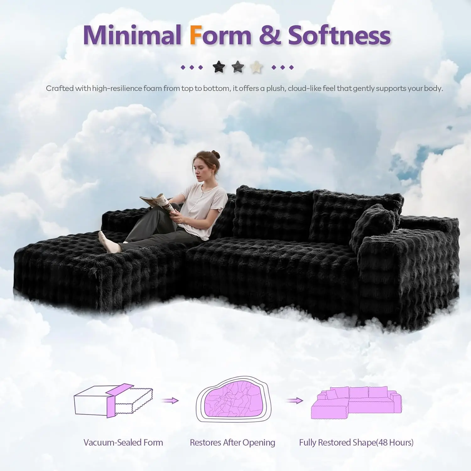 #107’’ Boneless Slow-Rebound Memory Foam Couch, Cloud Sectional Couches for Living Room w/Upgraded Fabric, Deep Seat, Customized
