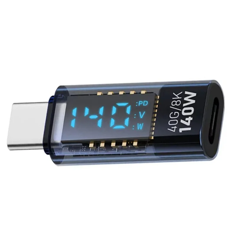 

【Sleek Design】2X USB C Adapter LED Wattage Display 140W 40Gbps 8K USB C Extension PD3.1 Type C Connector Type C Blue