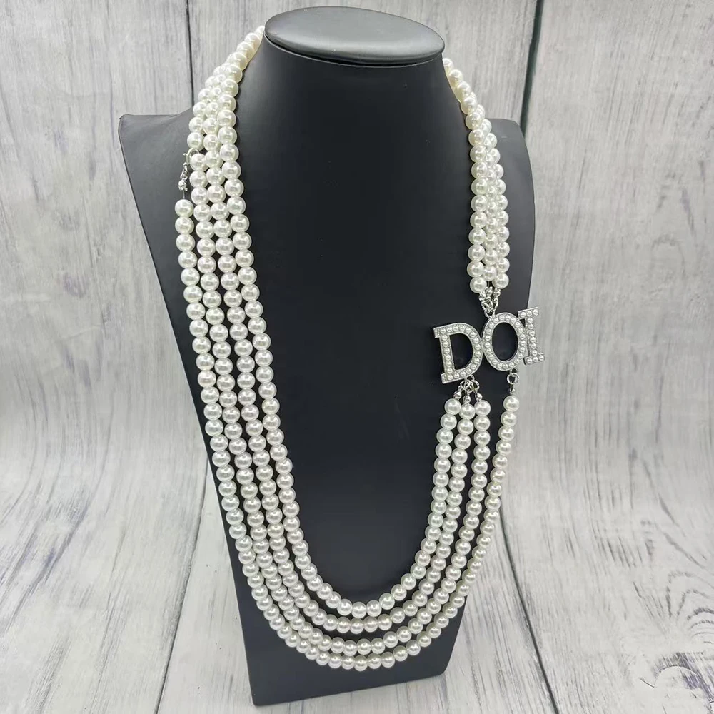Greek Alphabet Organized Multi-Layered Pearl DOI Necklace