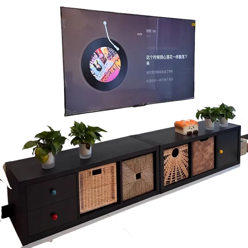 Modern TV Cabinet for Living Room 2026 New Floor Storage Unit with Lattice Design Combination Media Console Locker