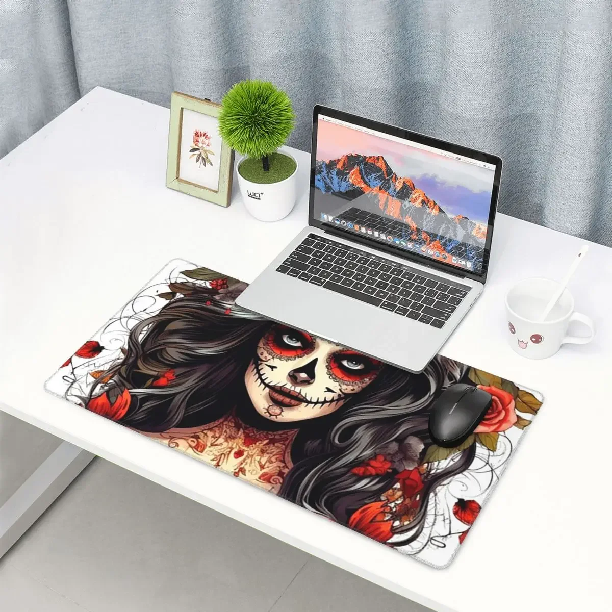 Large Mouse Pad Mexican Catrina Girl Day Of The Dead Sugar Skull Gamer PC Laptop Mats Keyboard  Accessories Desk Mat
