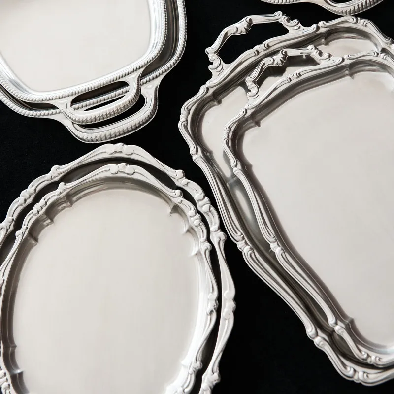 High-end luxury color stainless steel binaural tray oval fruit plate dessert plate