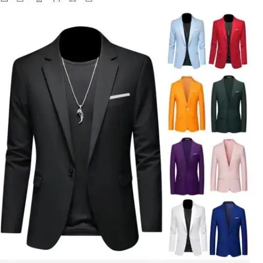 

Men's Busin Casual Pure Color Suit Jaet Slim Fit Long Sve Spring Autumn New Sle Single Slit Regular Length Single B...