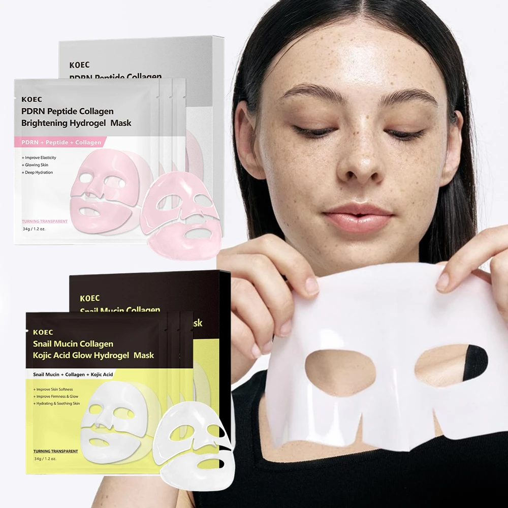 Mascarilla Facial de Hidrogel de Colágeno 4/8 Piezas, Péptido PDRN y Mucina de Caracol, Mascarilla Nocturna Hidratante y Aclarante para Todo Tipo de Piel