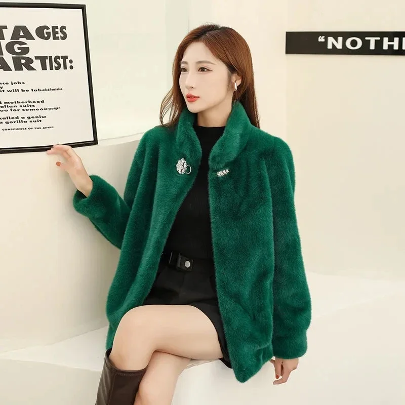 

Женская короткая шуба, новинка 2025, норковые шубы с воротником-стойкой, модная женская осенне-зимняя утепленная теплая верхняя одежда, топы