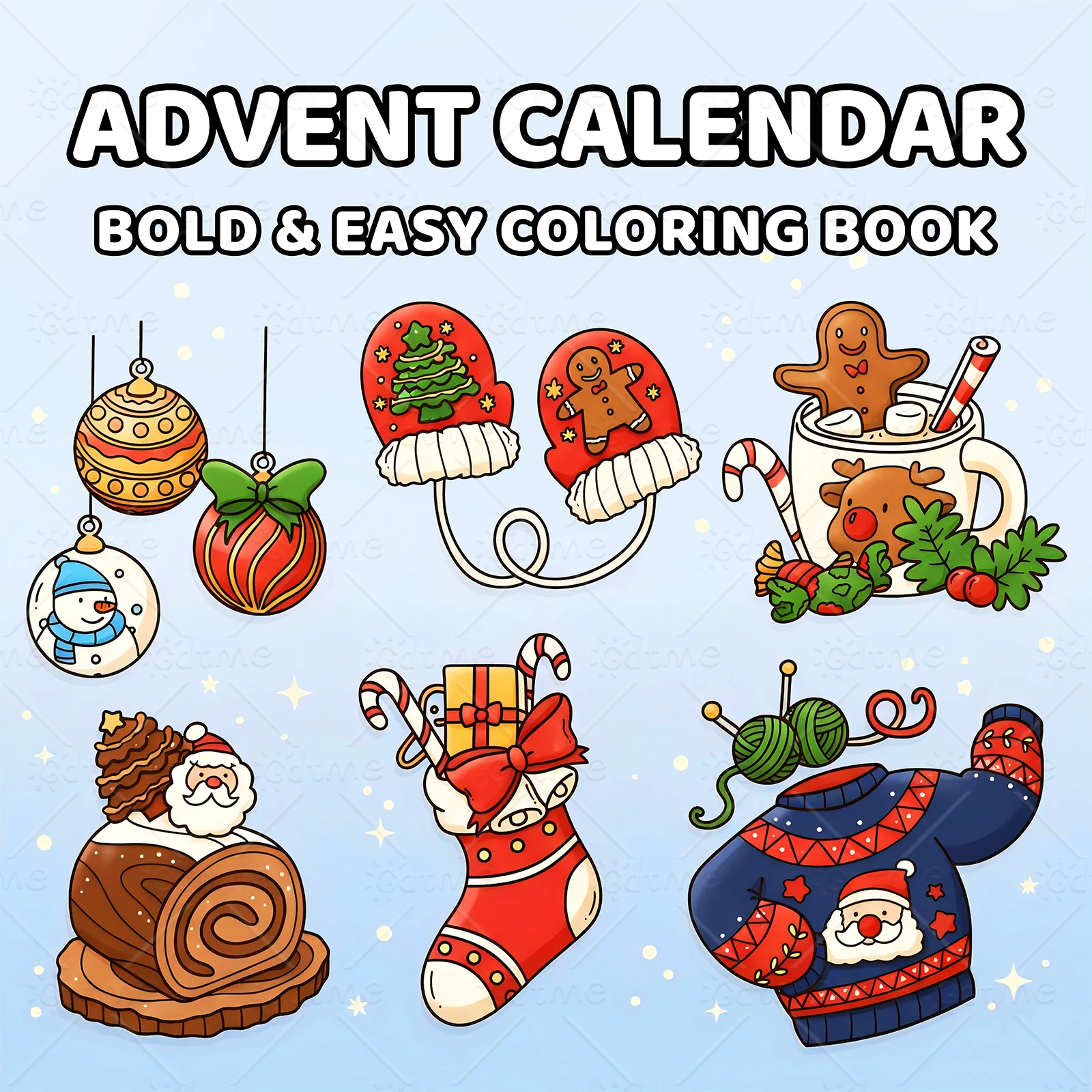Advent Calendar Coloring Book, Bold & Easy Christmas Holiday Scenes for Adults, Relaxing Stress Relief Activity