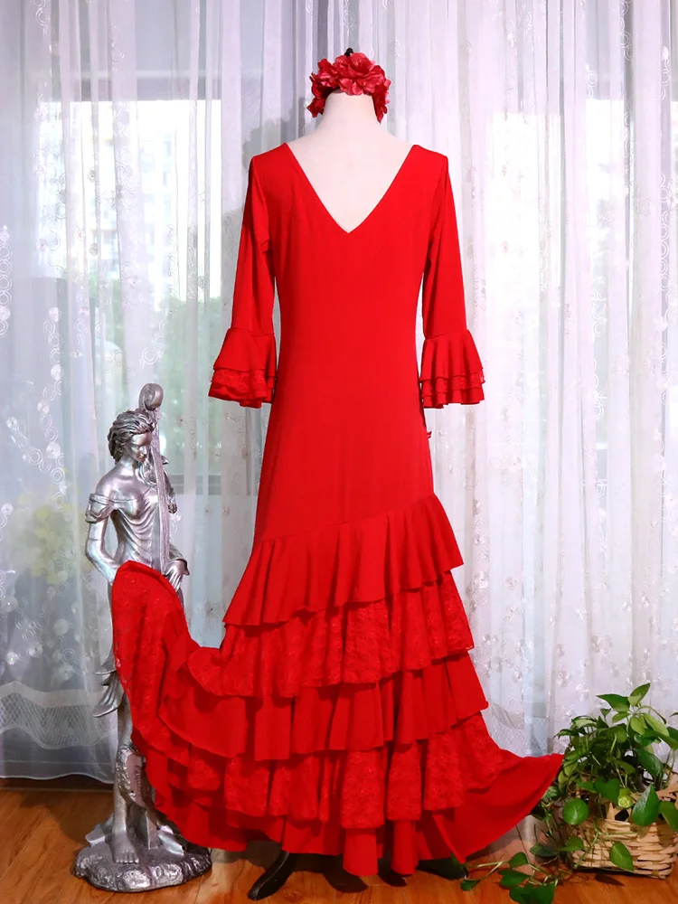 Spanish Dance Dress Flamenco Practice Skirt Wear Women DTT105