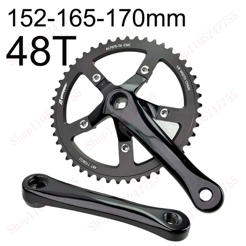 48T 110BCD Chainring 152/165/170mm Cranks, CNC 7075 Alloy FOR Track Fixed Gear Road Gravel Bike, 1/2 * 1/8" Chain
