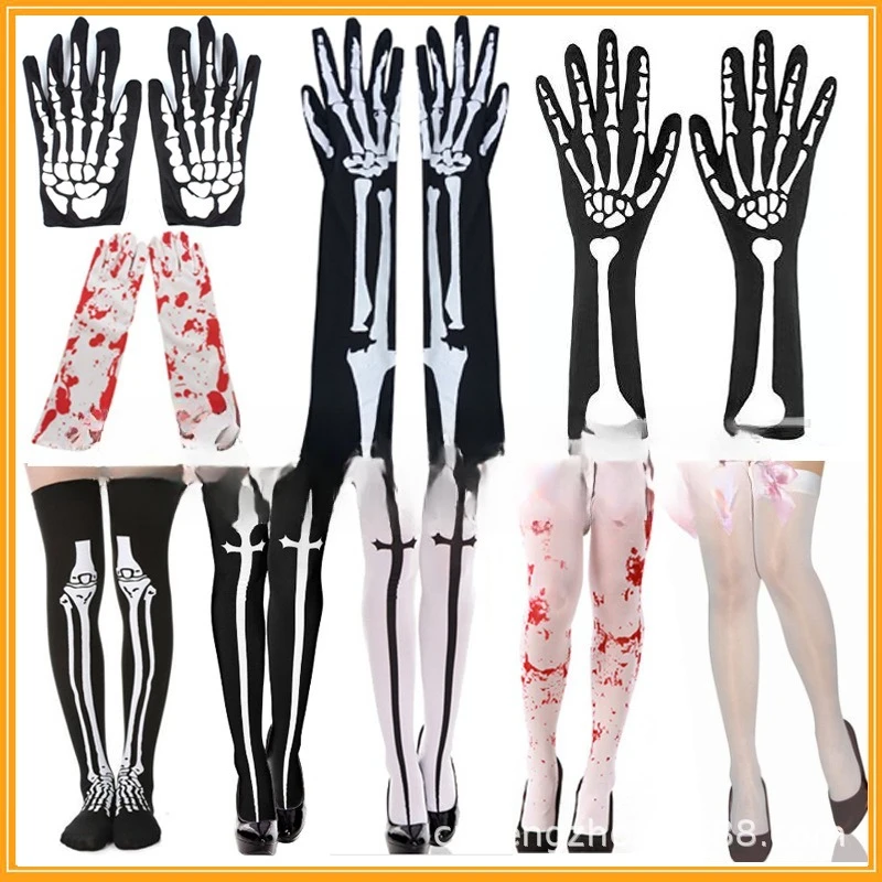 Guanti con calzini scheletro di Halloween Guanti con zampa fantasma horror sanguinante della morte