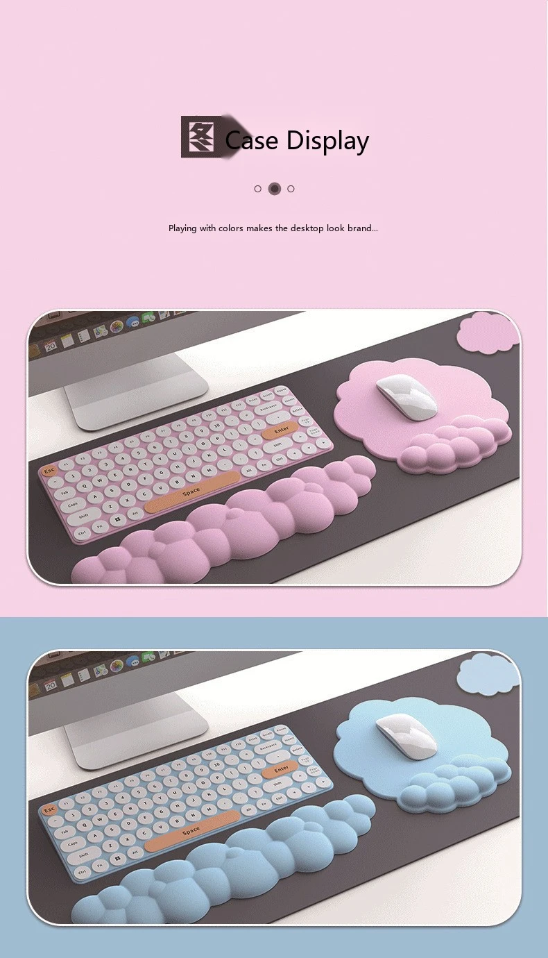 Memory-Schaum Handgelenkauflage Mauspad Tastaturpad Set Wolkenform 6 Farben Büro Gaming Schreibtischunterlage – Detail 11