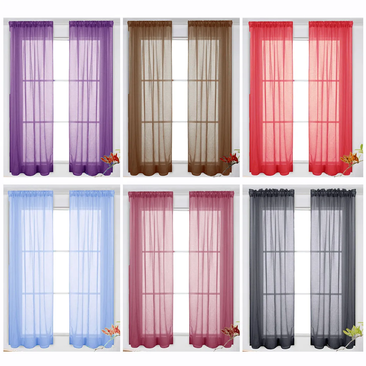 Green Solid Color Tulle Sheer Curtains 100X200Cm For Bedroom Window Screen Voile Transparent Curtains Home Decor Living