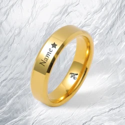 6MM Fashion Personalized Laser Engraving Stainless Steel Metal Never Fade Men and Women Customize Your My His Name Ring Gift