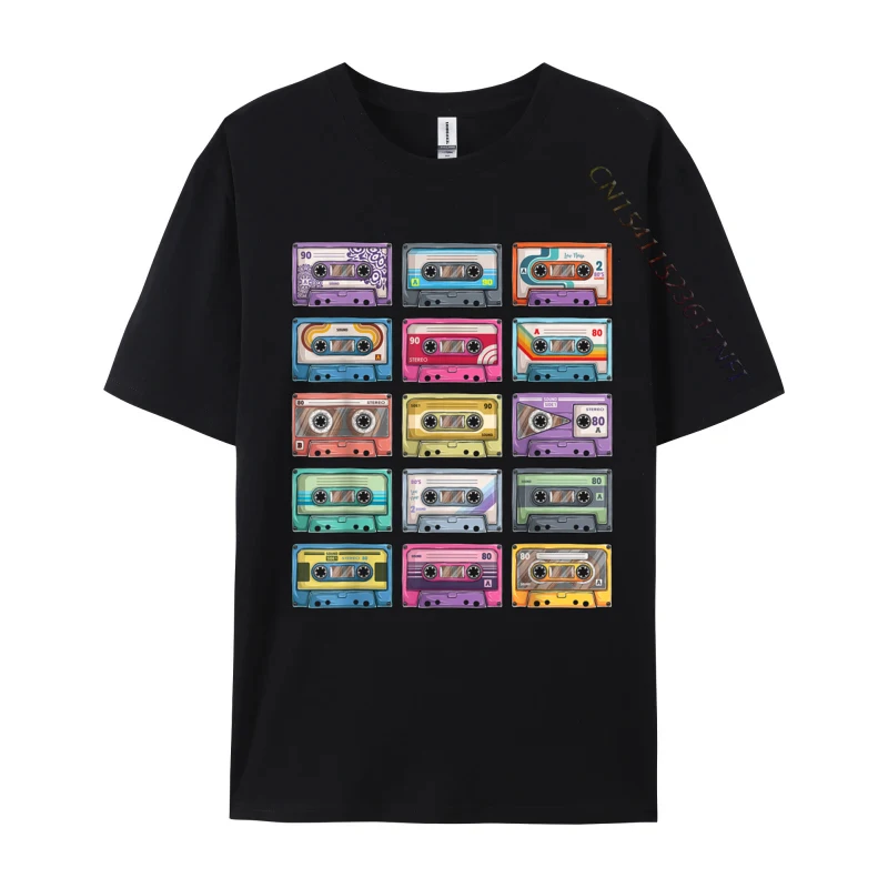 Vintage Cassette tapes Collection 80 Is 90 Is Music Mixtape Group Combed Cotton Crew Neck Men's Tops Tees Party Clothing