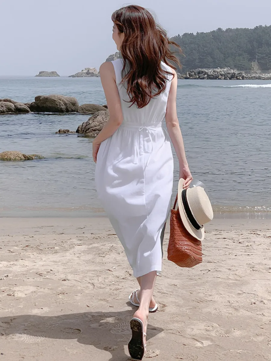 Chic Summer Gentle Wind round Ne  Color High Waist Slimming First Love Vest Dr Women's Svel Tank Dr