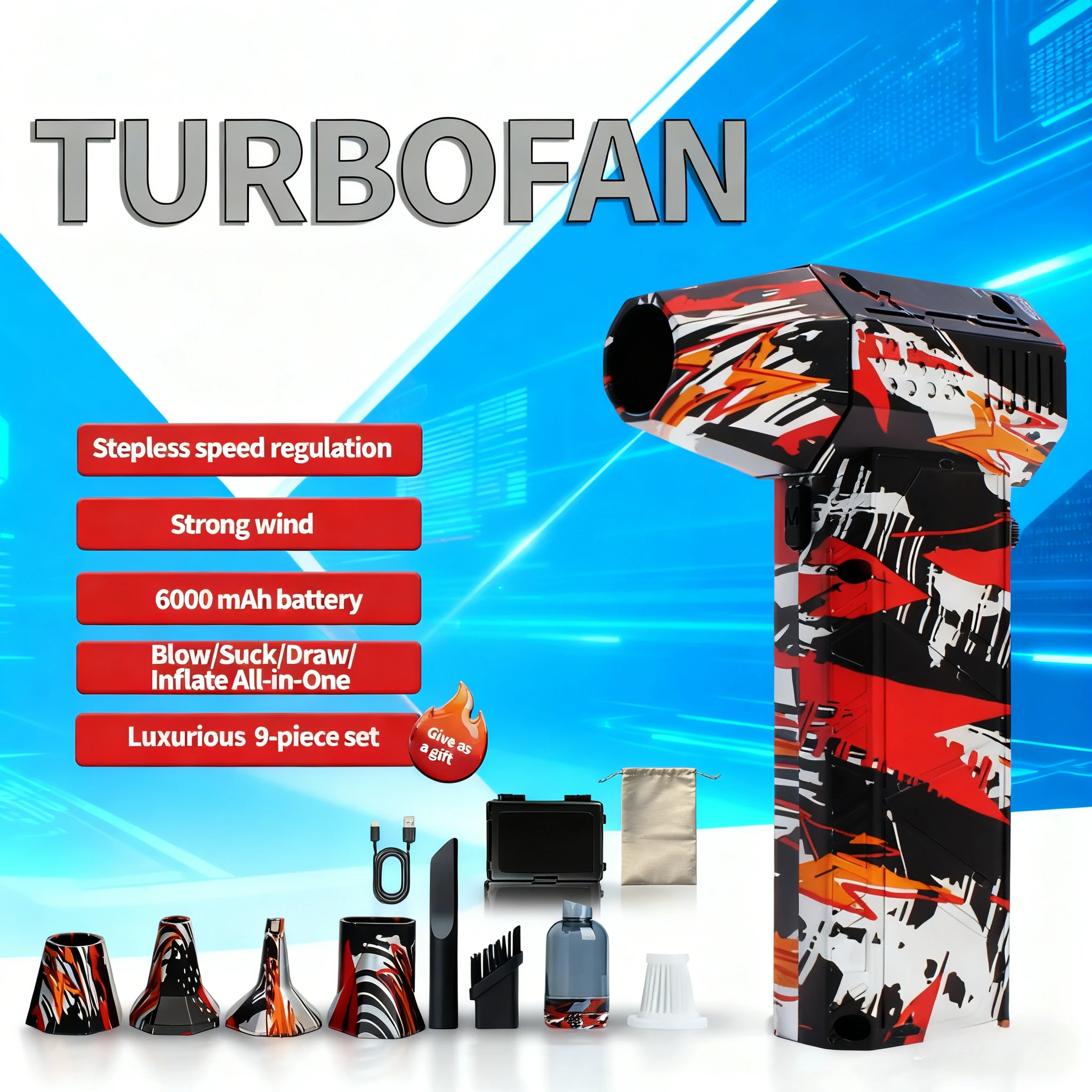 

Электрический воздуходувка, струйный вентилятор, 350000 об/мин, высокоскоростной турбо-бесщеточный двигатель, перезаряжаемый мощный пылесборник для очистки