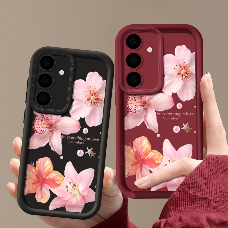 Custodia per telefono con fiori rosa per Samsung Galaxy A17 A56 A16 A36 A26 A15 A55 A54 5G S24 FE S25 Edge S24 S23 S22 Ultra Plus Cover morbida