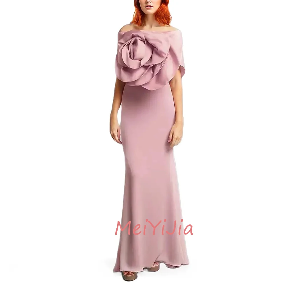 MeiYiJia Off-the-shoulder Simple Ankle-Length Crepe Mermaid Flower Saudi Arabia Sexy Evening Birthday Club Outfits Summer 2024