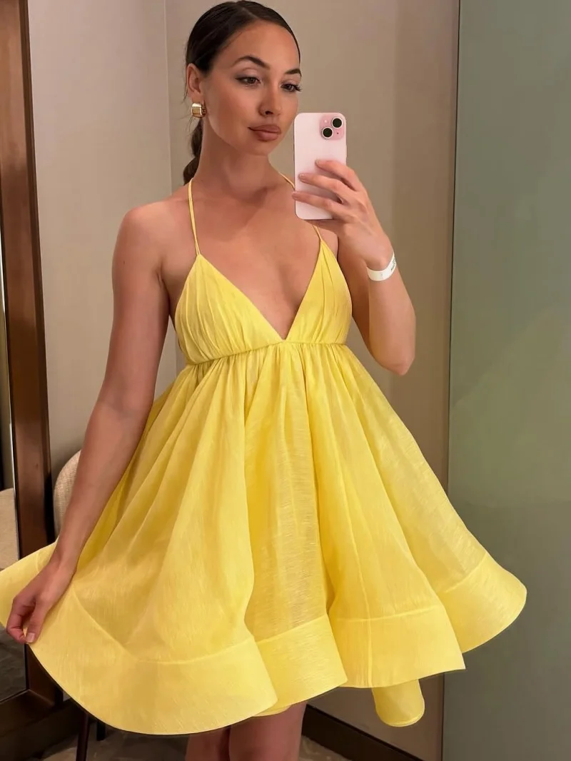 Sexy Bandage-Trägerkleid Sommerkleidung Damen 2026 Ärmelloses Rückenfreies Ballkleid Tortenkleid Urlaubs-Strand-Stil Minikleid